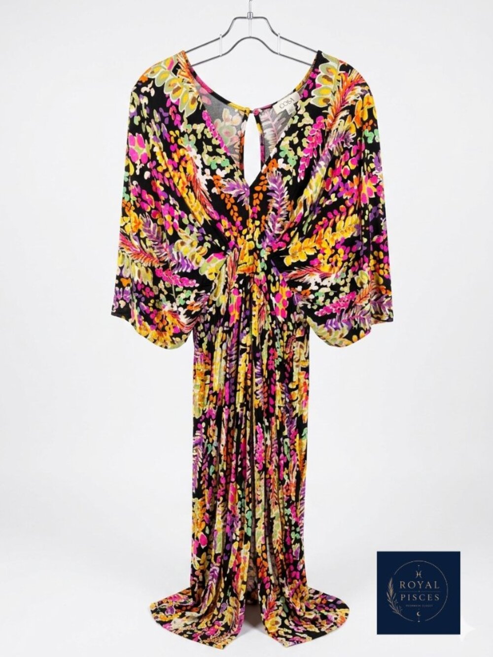 Vibrant Floral Maxi Dress in Black and Multi